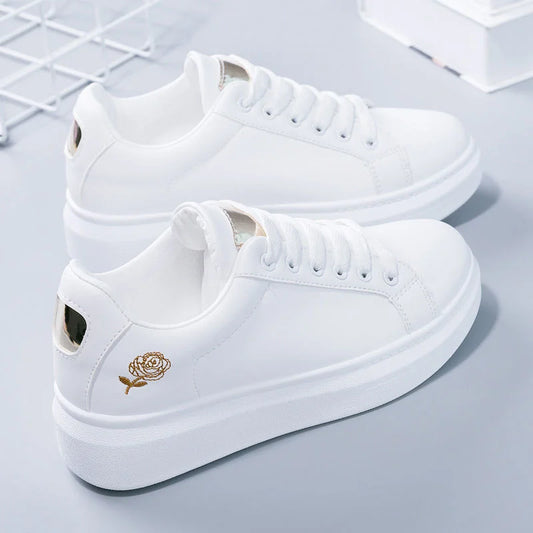 New 2026 Designer Shoes Women Running Spring Autumn Fashion White Breathable Embroidered Flower Lace-Up Casual Sneakers Zapatos De Mujer