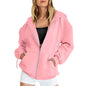 Women's Cotton Blend Hooded Sweatshirt With Zipper And Drawstring Pocket Long Sleeve