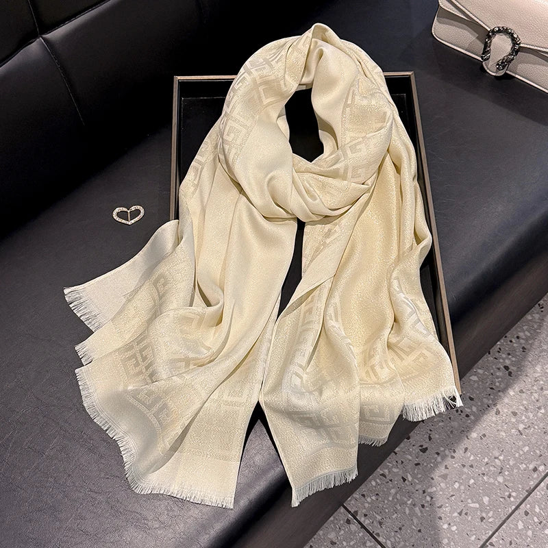 Women's Elegant Silky Scarf Shawl with Tatting Weave Detail