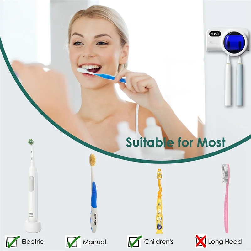 Smart Toothbrush Holder with Wall Mount and Rechargeable Cleaner