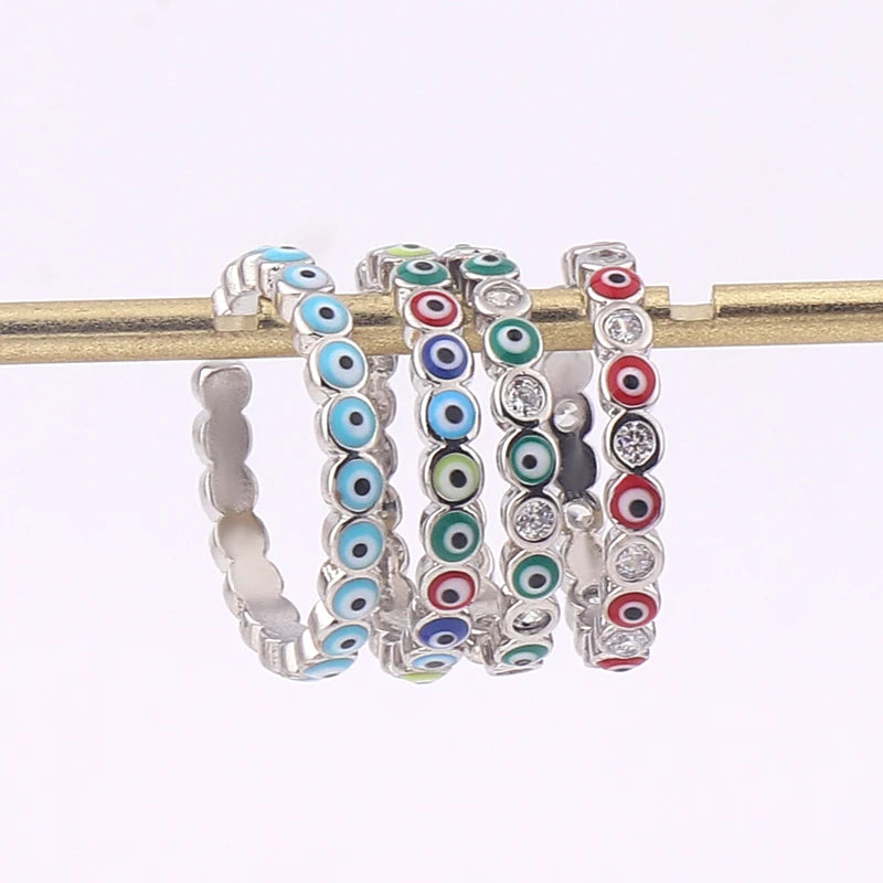 Adjustable Ring with Blue Evil Eye Open Copper Gold Tone Zircon Accent