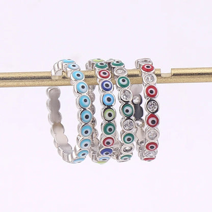 Adjustable Ring with Blue Evil Eye Open Copper Gold Tone Zircon Accent