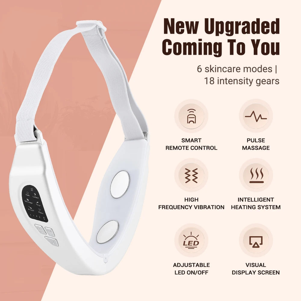 Jawline facial massager with EMS pulse vibration and heat