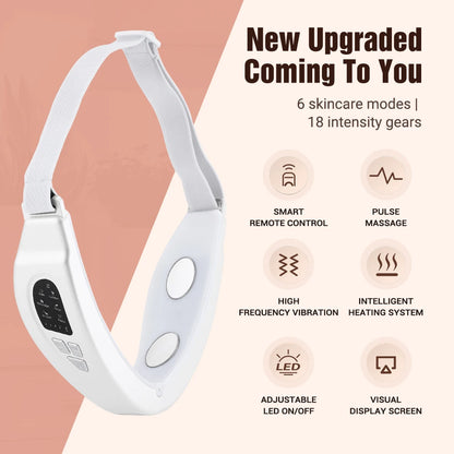 Jawline facial massager with EMS pulse vibration and heat