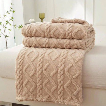 Coral fleece blanket with geometric jacquard pattern