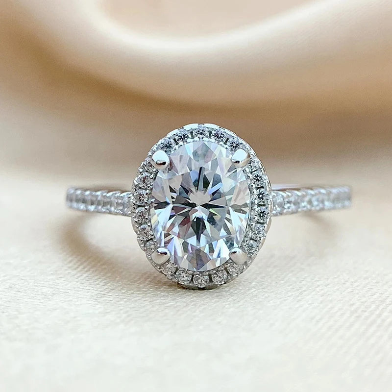 Oval Ring with Moissanite Diamond Like Sparkle in Sterling Silver