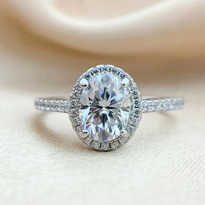 Oval Ring with Moissanite Diamond Like Sparkle in Sterling Silver