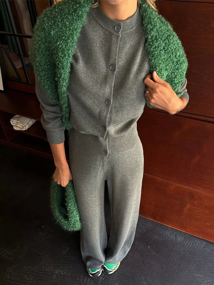Women’s Knit Cardigan And Pants Set Slim Fit Long Sleeve Winter