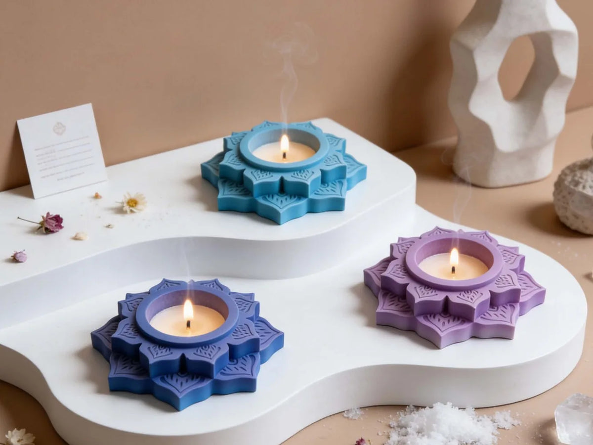Lotus-shaped candle holder with sculptural floral detail