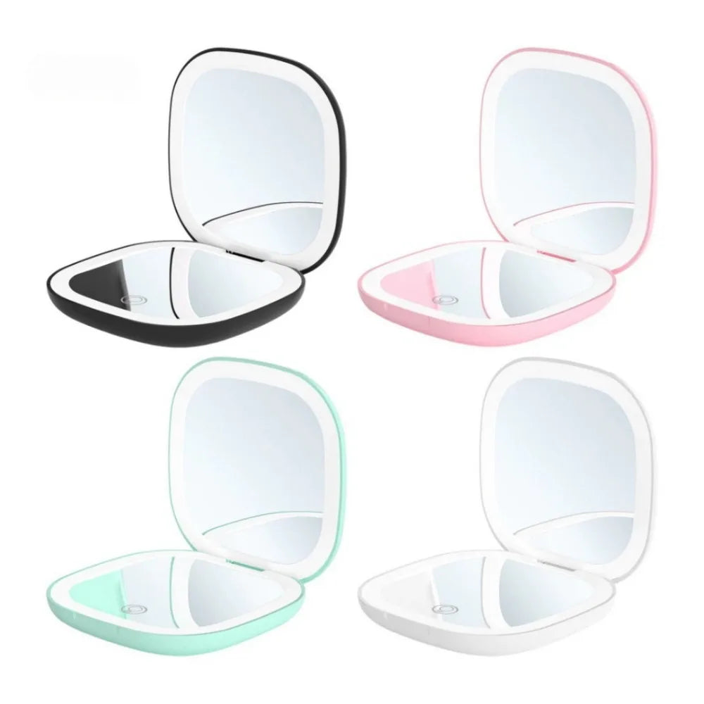 Rechargeable LED makeup mirror and tabletop vanity light with folding case and touch sensor switch
