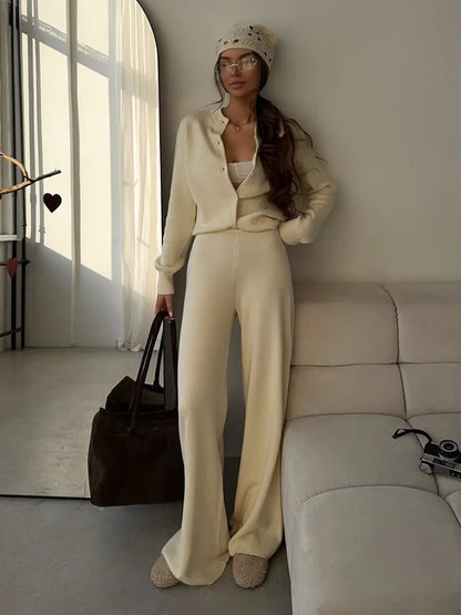 Women’s Knit Cardigan And Pants Set Slim Fit Long Sleeve Winter