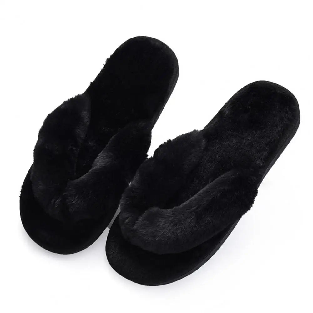 1 Pair Plush Women Slippers Thicken Furry Soft Warm Practical Winter Thermal Flip Flops for Home Indoor