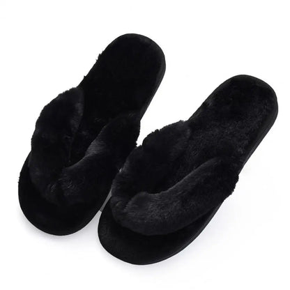 1 Pair Plush Women Slippers Thicken Furry Soft Warm Practical Winter Thermal Flip Flops for Home Indoor
