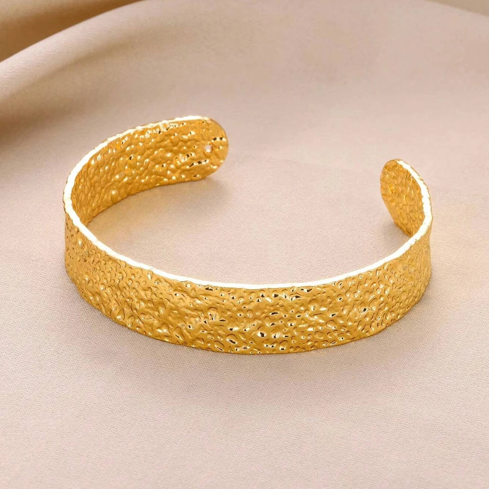Adjustable Cuff Bracelet Textured Surface Gold Tone for Men and Women Everyday Wear