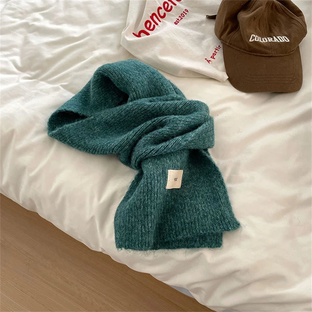 Winter New Woolen Knitted Solid Color Scarf Female Versatile Cold-proof Shawl Women's Thickened Warm Scarves Apparel Accessories