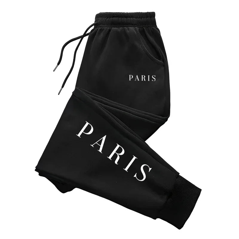 Lightweight Paris Print Joggers with Fleece Lined for Outdoor Fitness