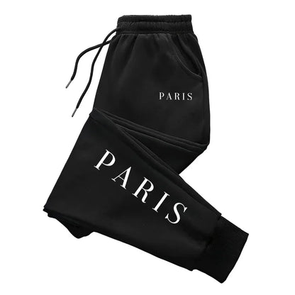 Lightweight Paris Print Joggers with Fleece Lined for Outdoor Fitness