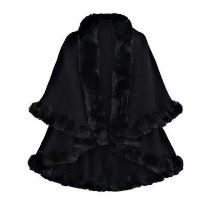 Double Layer Faux Fur Trim Womens Knitted Poncho Shawl Warm Cape Multiple Colors Ideal for Fall and Winter Daily and Formal Wear