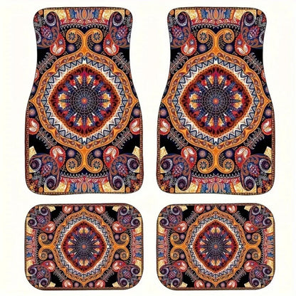 4Pcs Bohemian Car Floor Mats Rubber Back Heavy Duty Persian Carpet Dirty Resistant Car Decoration Car Floor Protector Rugs