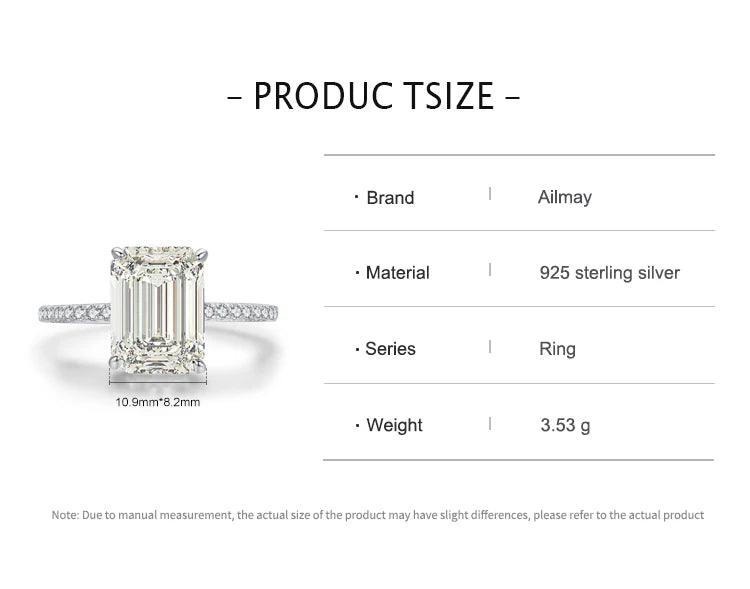 A silver 925 sterling ring with a large rectangular 5A zirconia stone and pavé band.