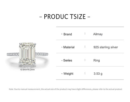 A silver 925 sterling ring with a large rectangular 5A zirconia stone and pavé band.
