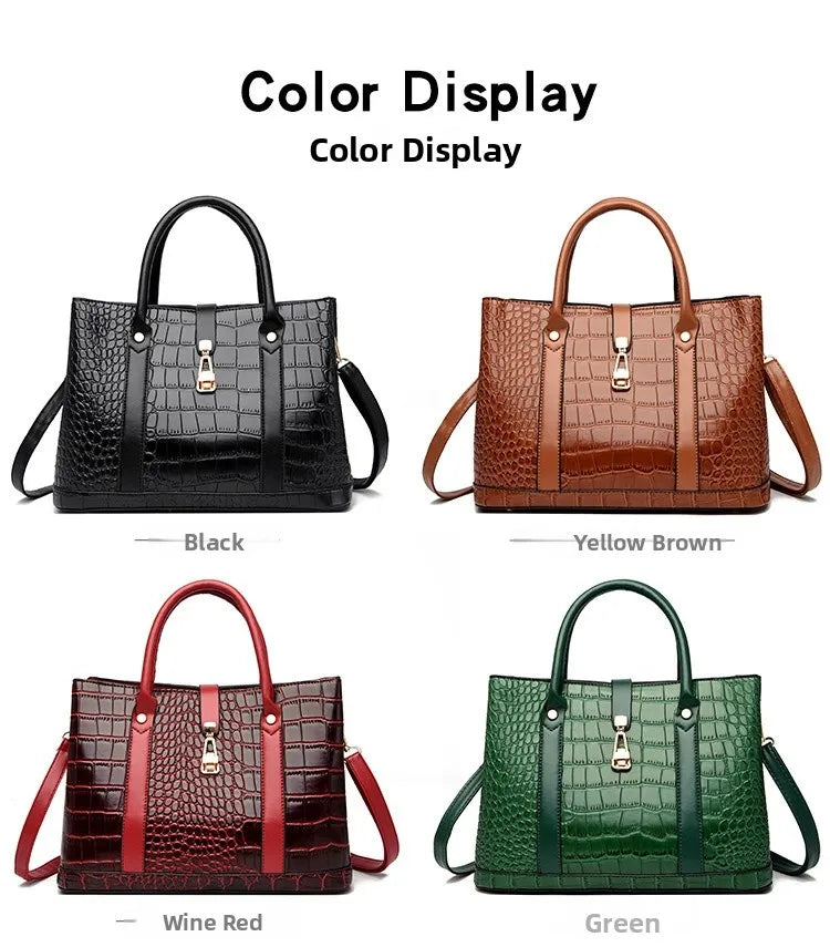 Crocodile-pattern handbag set with shoulder bags