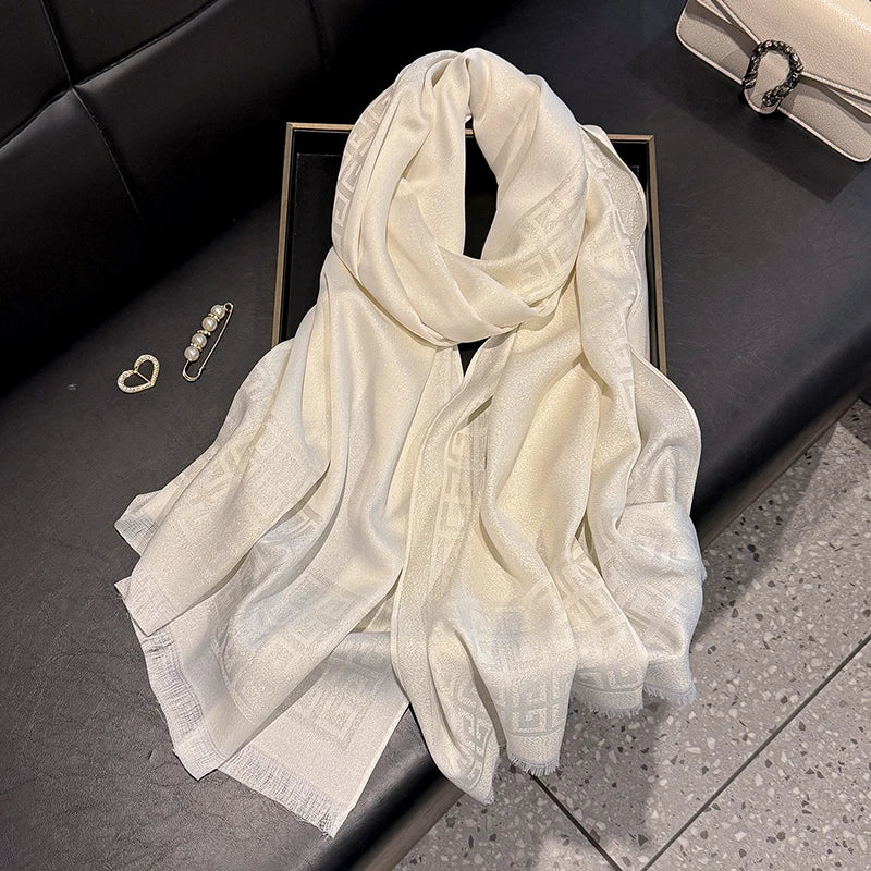 Women's Elegant Silky Scarf Shawl with Tatting Weave Detail