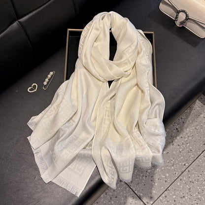 Women's Elegant Silky Scarf Shawl with Tatting Weave Detail
