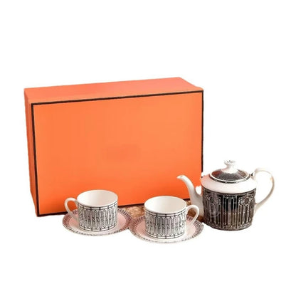 Delicate Bone China Coffee Cup Set with Teapot for Two and Fingerprint Resistant Glaze