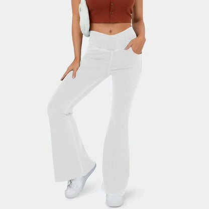 Stretch Pants High Waisted Crossover Flare with Bootcut Silhouette