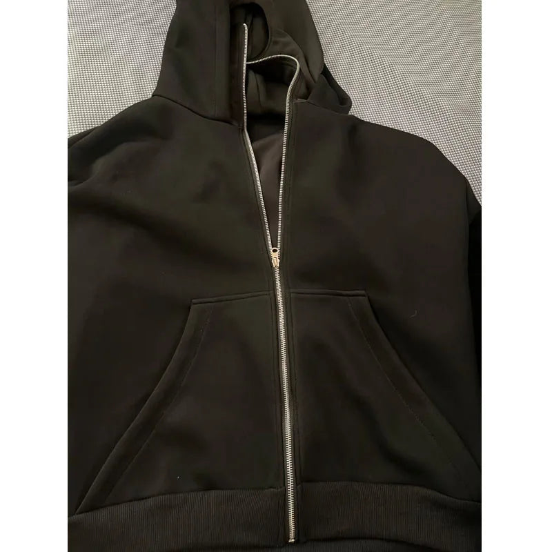 Unisex Hooded Jacket with Double Hood and Zipper Closure in Loose Fit for Spring and Autumn
