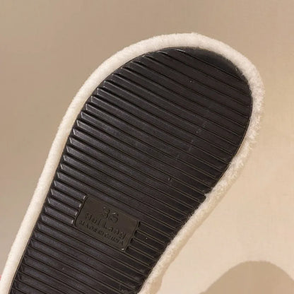 Warm Slippers for Women Indoor Non Slip Plush Traction Rubber Sole With Wedge Heel