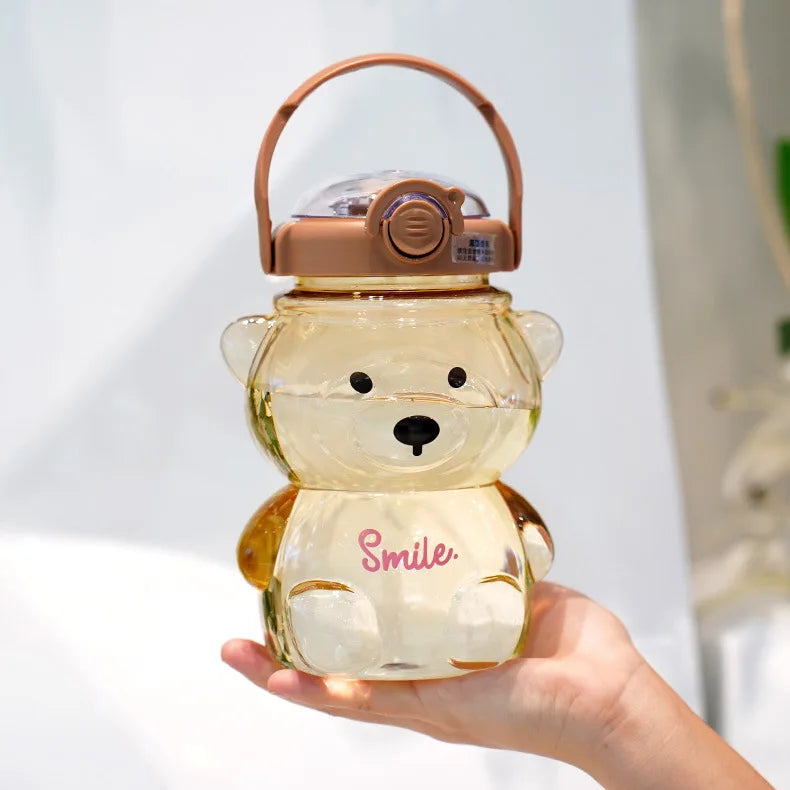 Insulated Teddy Bear Water Bottle 1000ml With Straw And Strap