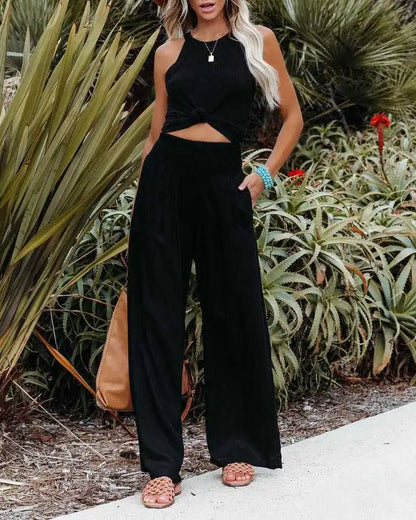 Women's Nylon-Cotton Blend Pants With Drawstring Wide-Leg And Mid Rise Breathable
