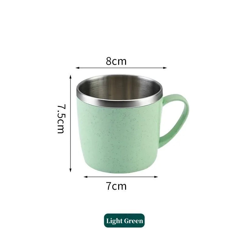 Double Layer Anti-scalding Stainless Steel Cups Plastic Handle Coffee Milk Mug Tea Drinks Water Cup for Home Office Tumbler