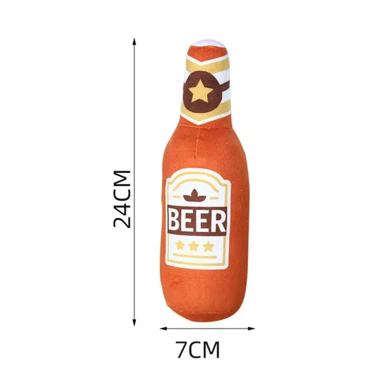 Beer Bottle Plush Dog Toy Chew Squeaker for Teeth Cleaning