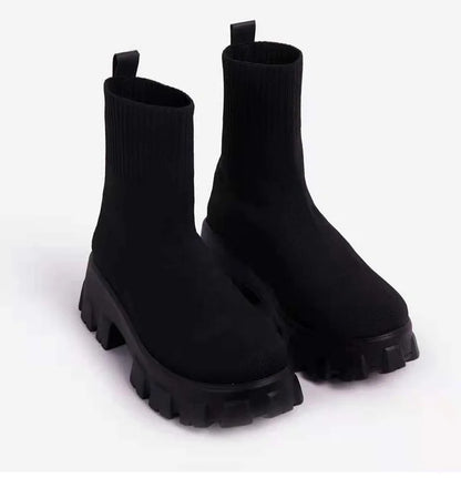 CloudStep Luxe Platform Sock Shoes Boots – Chunky Knit Stretch Boots with Heels | Trendy Women’s Fashion Streetwear Shoes