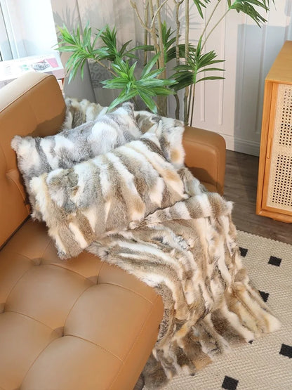 Natural Fur Patchwork Cushion Cover for Sofa, Genuine Rabbit Fur Cushion Cover, Home Decoration