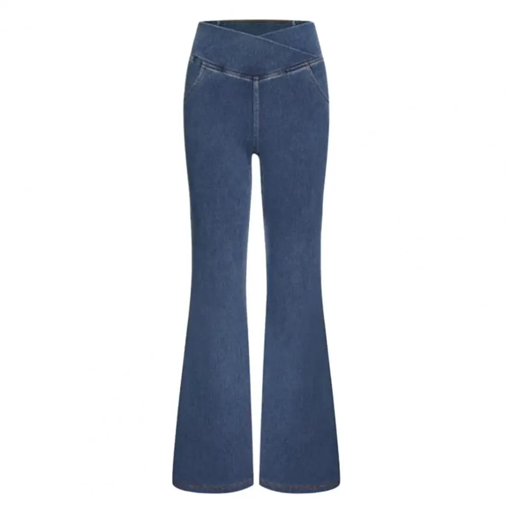High-Waist Flared Jeans With Elastic Waist And Handy Pockets For Women