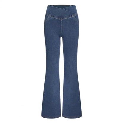 High-Waist Flared Jeans With Elastic Waist And Handy Pockets For Women