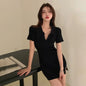 Slim Dress with V-Neck Knee Length Crepe for Casual Daywear Breathable