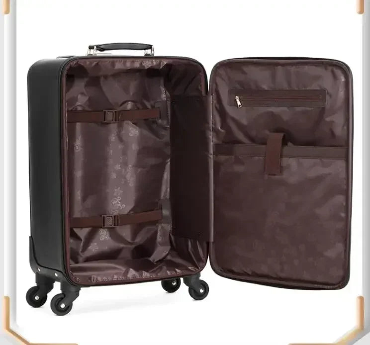 20"24"28" INCH Women Leather Trolley Rolling Luggage Check In Cabin Spinner Suitcase On Wheels