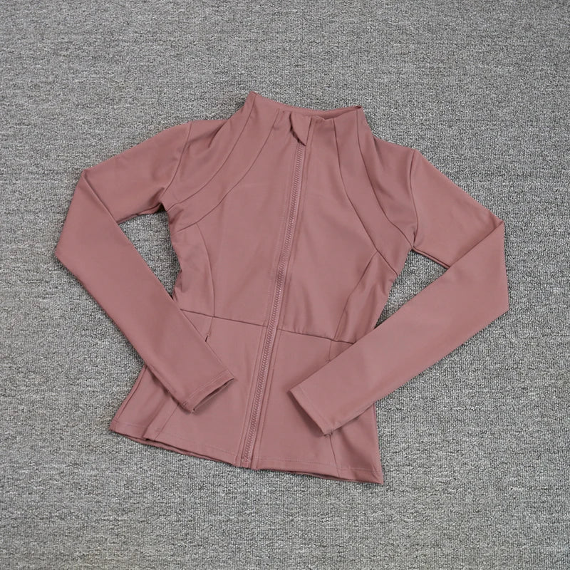 Luxe Yoga fitted Coat Women's Slimming Long Sleeve Fast Running Thin Pilates Fitness Suit Top Clothing