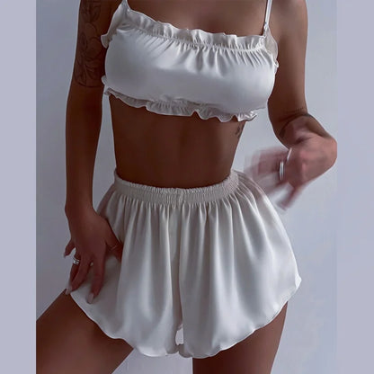Breathable Backless Crop Top Pajama Set with Shorts
