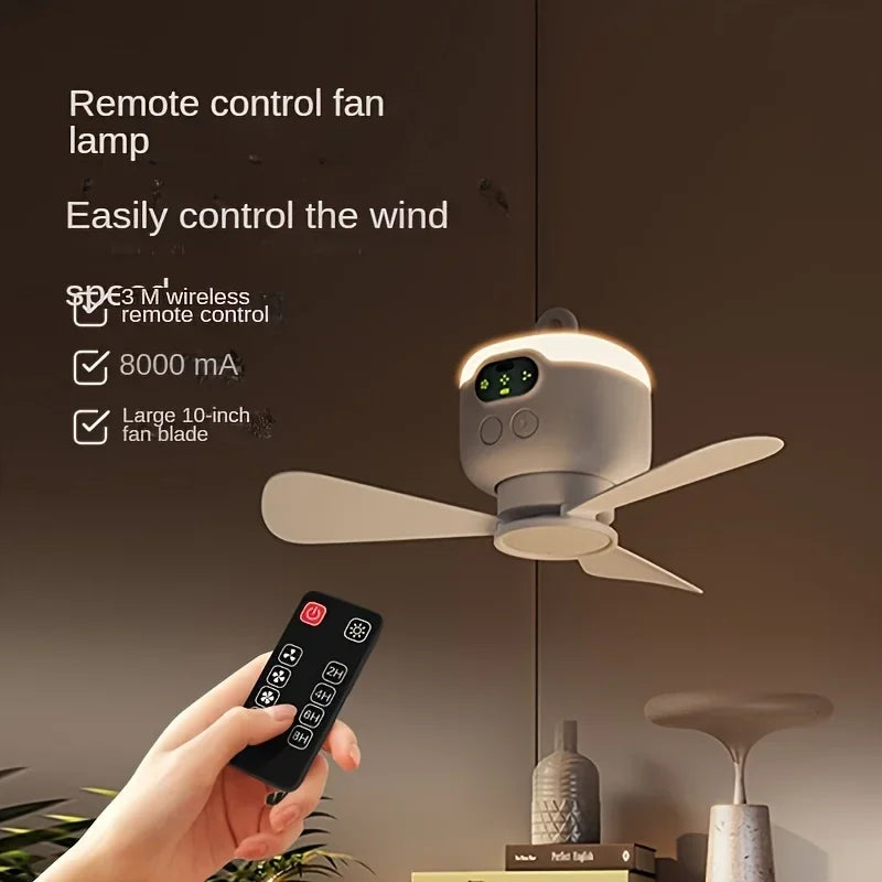 Portable USB Rechargeable Mini Fan With Light For Camping And Dorms