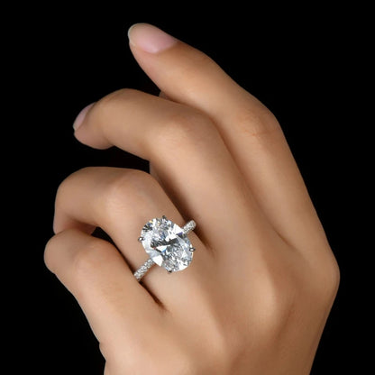 Oval Ring Sterling Silver Lab Diamond Center With Zircon Accents