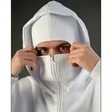 Unisex Cotton Blend Zip Hoodie With Built-In Hooded Face Mask For Cold Weather And Everyday Wear
