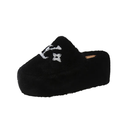 Warm Slippers for Women Indoor Non Slip Plush Traction Rubber Sole With Wedge Heel