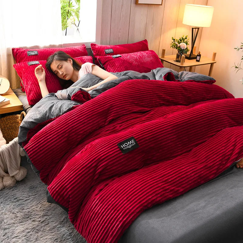 Reversible winter duvet cover set with washed finish