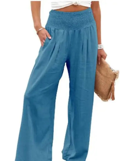 Women's Nylon-Cotton Blend Pants With Drawstring Wide-Leg And Mid Rise Breathable